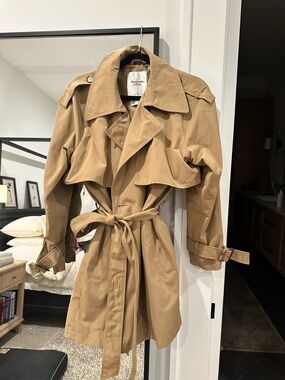 Abercrombie & Fitch Khaki Trench Coat with Waist Tie